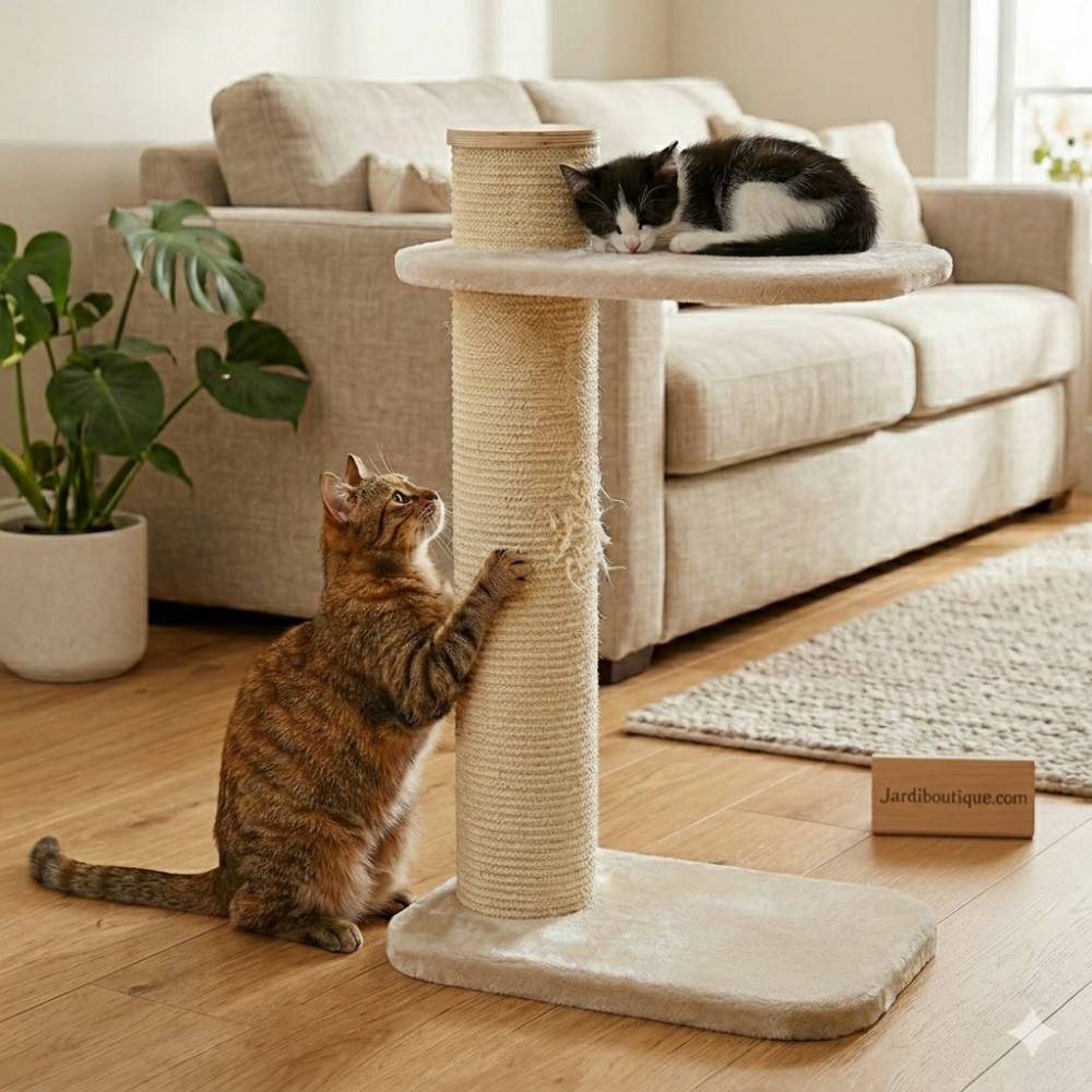 Zolux - Arbre à chat CITY CAT 2, hauteur 97 cm, poteau ø 17 cm, Beige pour chat - Image 2