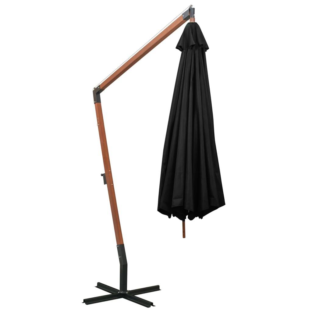 Helloshop26 - Parasol suspendu avec mât 3,5 x 2,9 m bois de sapin massif noir - Imagen 4