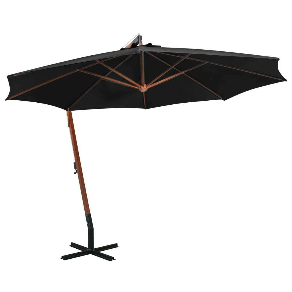 Helloshop26 - Parasol suspendu avec mât 3,5 x 2,9 m bois de sapin massif noir - Imagen 1
