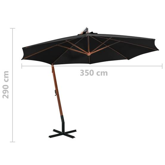 Helloshop26 - Parasol suspendu avec mât 3,5 x 2,9 m bois de sapin massif noir - Imagen 8