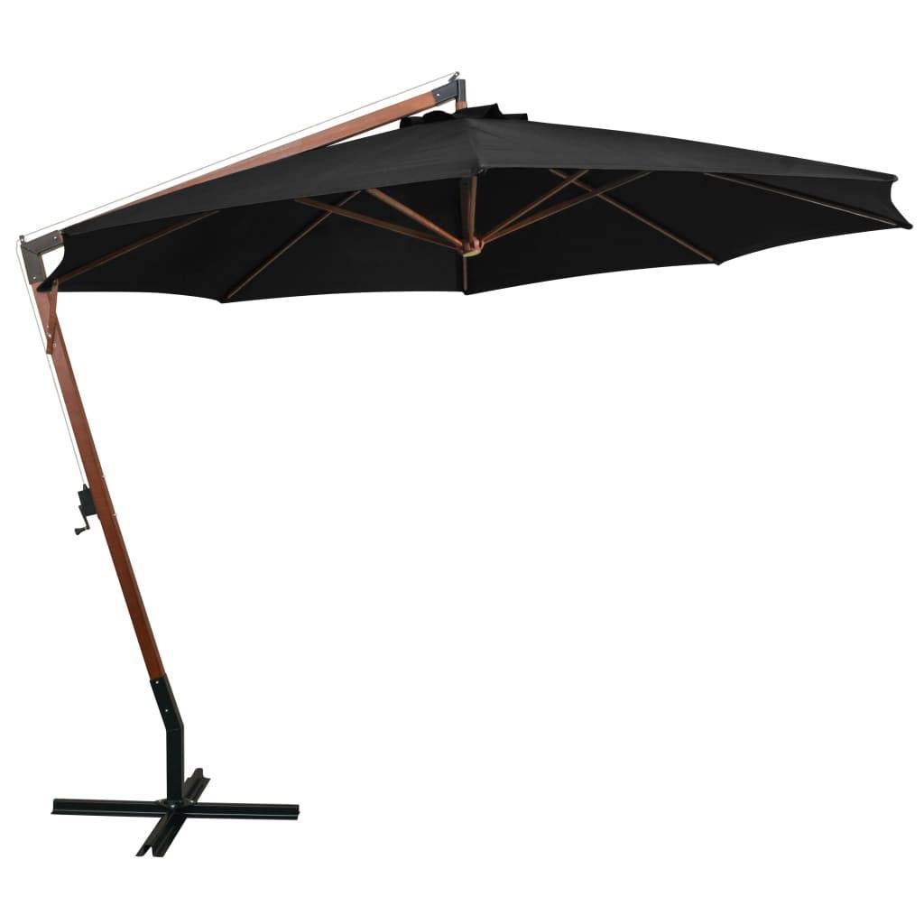 Helloshop26 - Parasol suspendu avec mât 3,5 x 2,9 m bois de sapin massif noir - Imagen 2