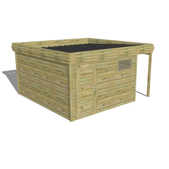 ABRI DE JARDIN bois autoclave 27mm - 4,44x4,34m / 19m2 - Bac acier - Abri Français - Image 1