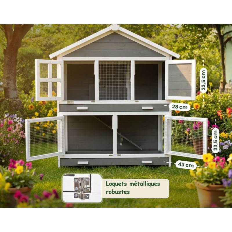 Cage Clapier Enclos pour lapins Extérieur et intérieur en bois 115 x 60 x 118 cm. Modele Murmel - Image 2