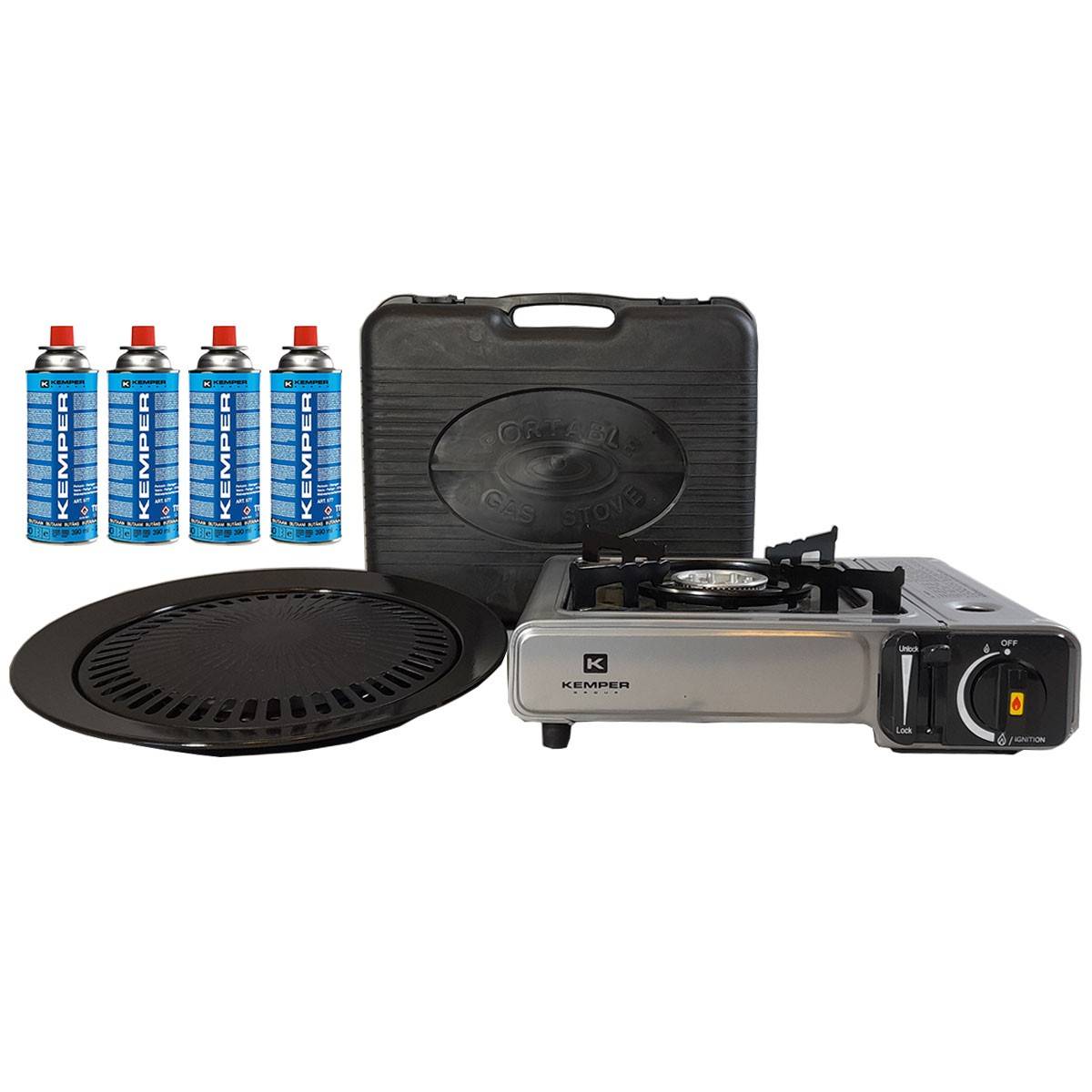 Barbecue gaz Grill 2en1 Réchaud gaz piézo 2200 W + 4 cartouches gaz butane KEMPER - Imagen 3