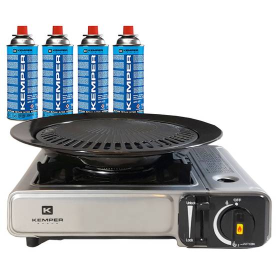 Barbecue gaz Grill 2en1 Réchaud gaz piézo 2200 W + 4 cartouches gaz butane KEMPER - Imagen 1