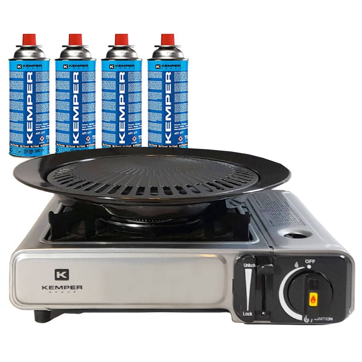 Barbecue gaz Grill 2en1 Réchaud gaz piézo 2200 W + 4 cartouches gaz butane KEMPER - Imagen 1
