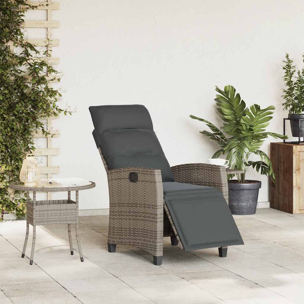 Fauteuil de jardin inclinable en polyrotin avec repose-pied et table intégrée pour extérieur Gris – ComfortXL Outdoor Living - Image 3
