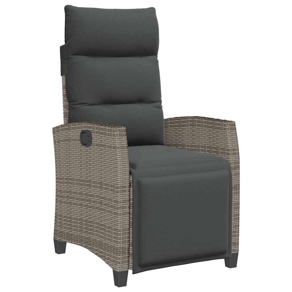 Fauteuil de jardin inclinable en polyrotin avec repose-pied et table intégrée pour extérieur Gris – ComfortXL Outdoor Living - Image 2