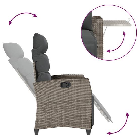 Fauteuil de jardin inclinable en polyrotin avec repose-pied et table intégrée pour extérieur Gris – ComfortXL Outdoor Living - Image 8
