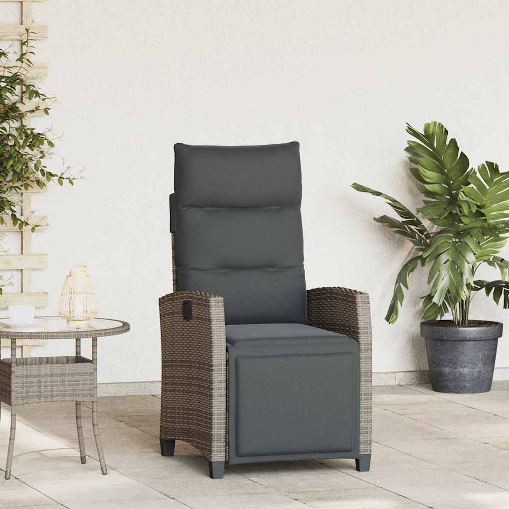 Fauteuil de jardin inclinable en polyrotin avec repose-pied et table intégrée pour extérieur Gris – ComfortXL Outdoor Living - Image 1