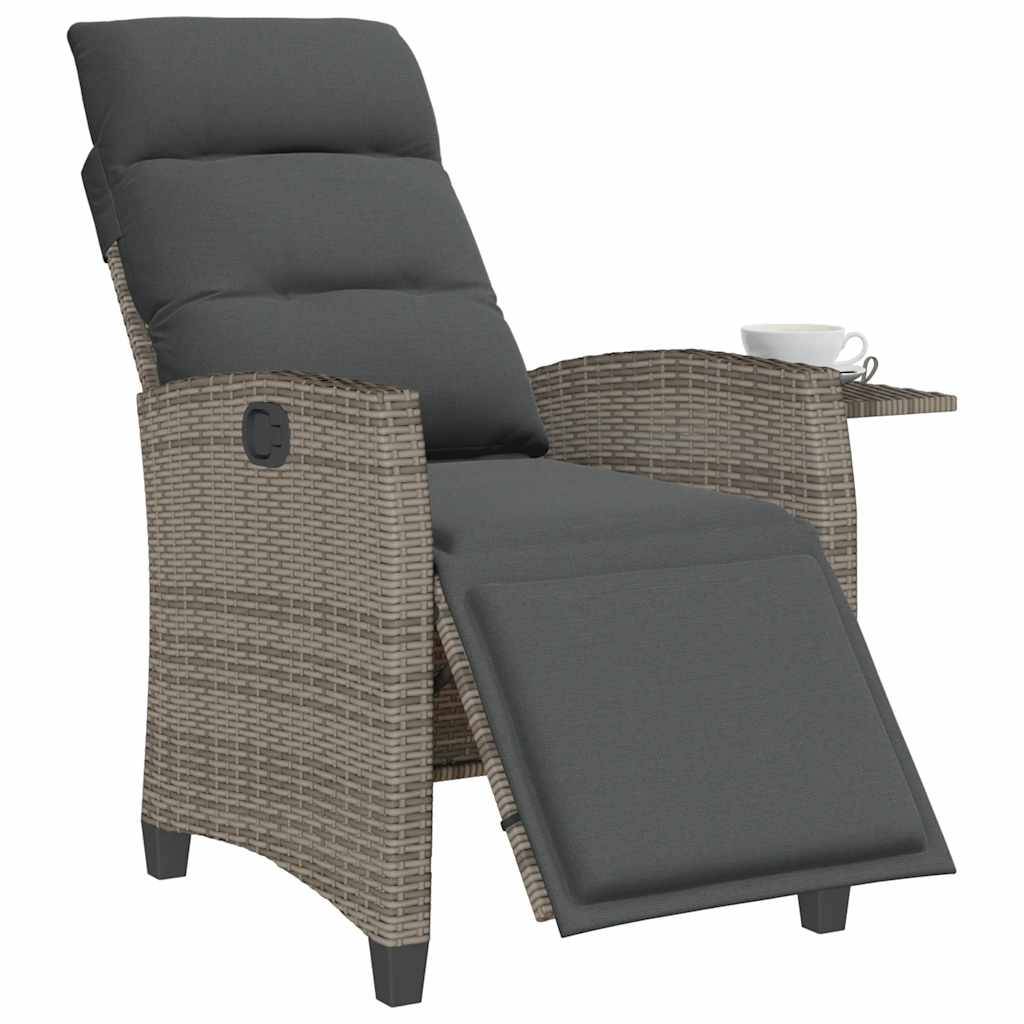 Fauteuil de jardin inclinable en polyrotin avec repose-pied et table intégrée pour extérieur Gris – ComfortXL Outdoor Living - Image 4