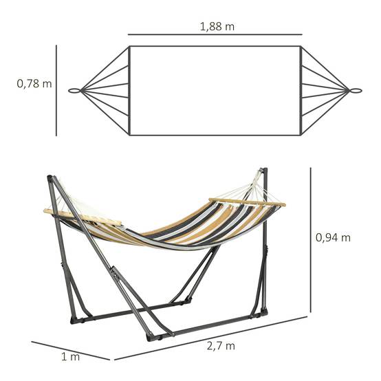 Hamac de jardin pliable acier et coton multicolore 270 x 100 x 94 cm - PANGIVO - Image 5