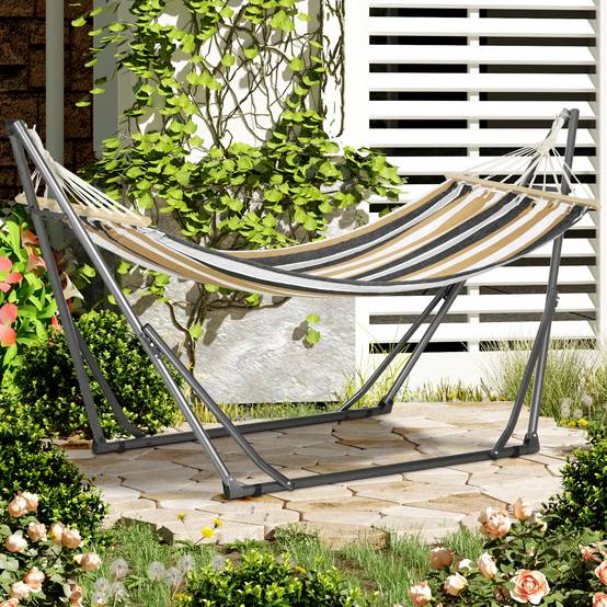 Hamac de jardin pliable acier et coton multicolore 270 x 100 x 94 cm - PANGIVO - Image 4