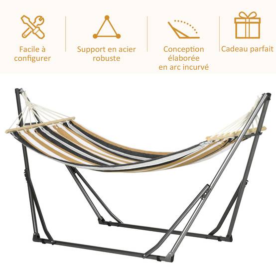 Hamac de jardin pliable acier et coton multicolore 270 x 100 x 94 cm - PANGIVO - Image 8