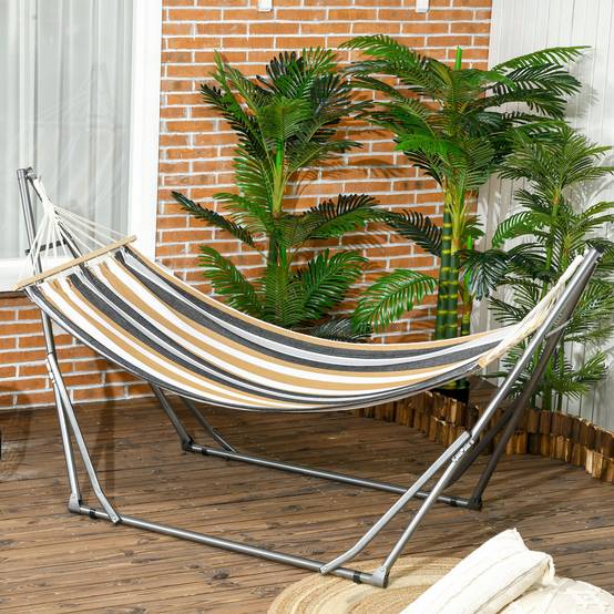 Hamac de jardin pliable acier et coton multicolore 270 x 100 x 94 cm - PANGIVO - Image 3