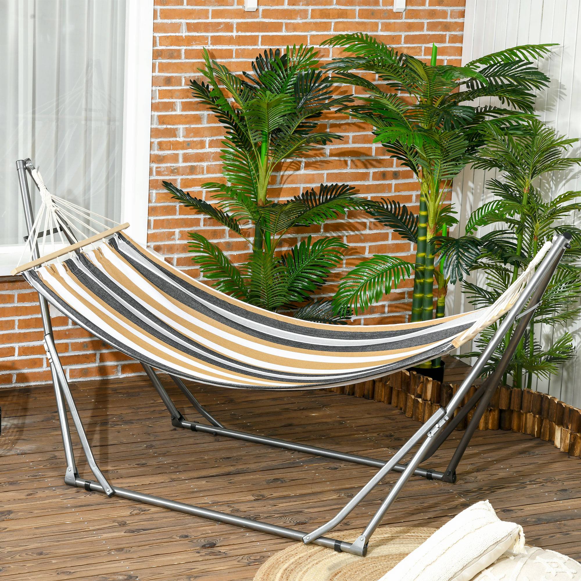Hamac de jardin pliable acier et coton multicolore 270 x 100 x 94 cm - PANGIVO - Image 3