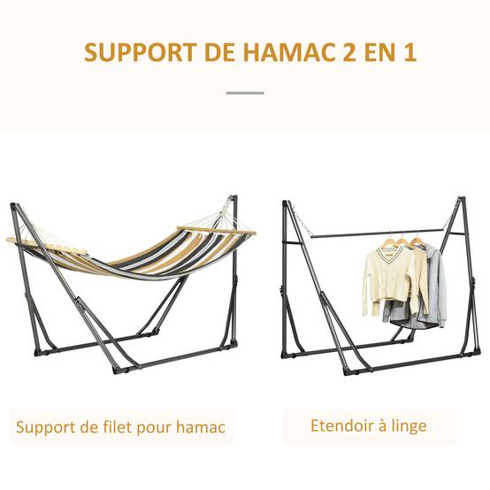 Hamac de jardin pliable acier et coton multicolore 270 x 100 x 94 cm - PANGIVO - Image 6