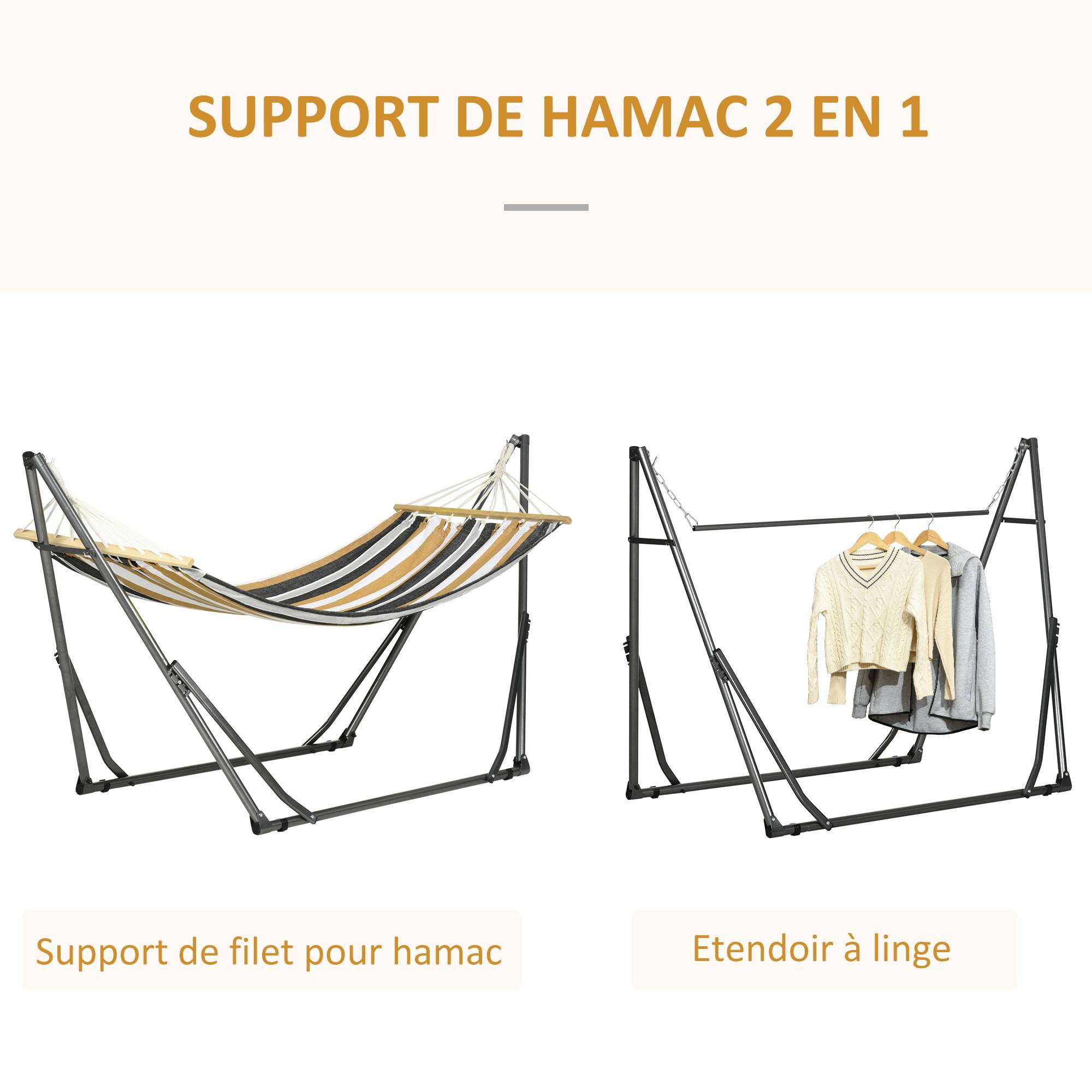 Hamac de jardin pliable acier et coton multicolore 270 x 100 x 94 cm - PANGIVO - Image 6