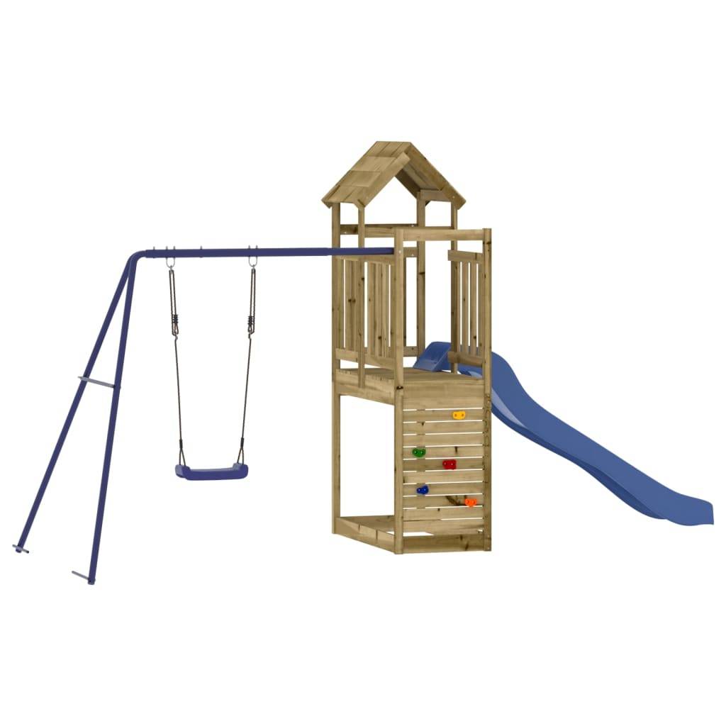 Helloshop26 - Aire de jeux d'extérieur escalade balançoires toboggan portiques robuste jeux jardin 424 x 186 x 214 cm bois de pin imprégné - Imagen 1
