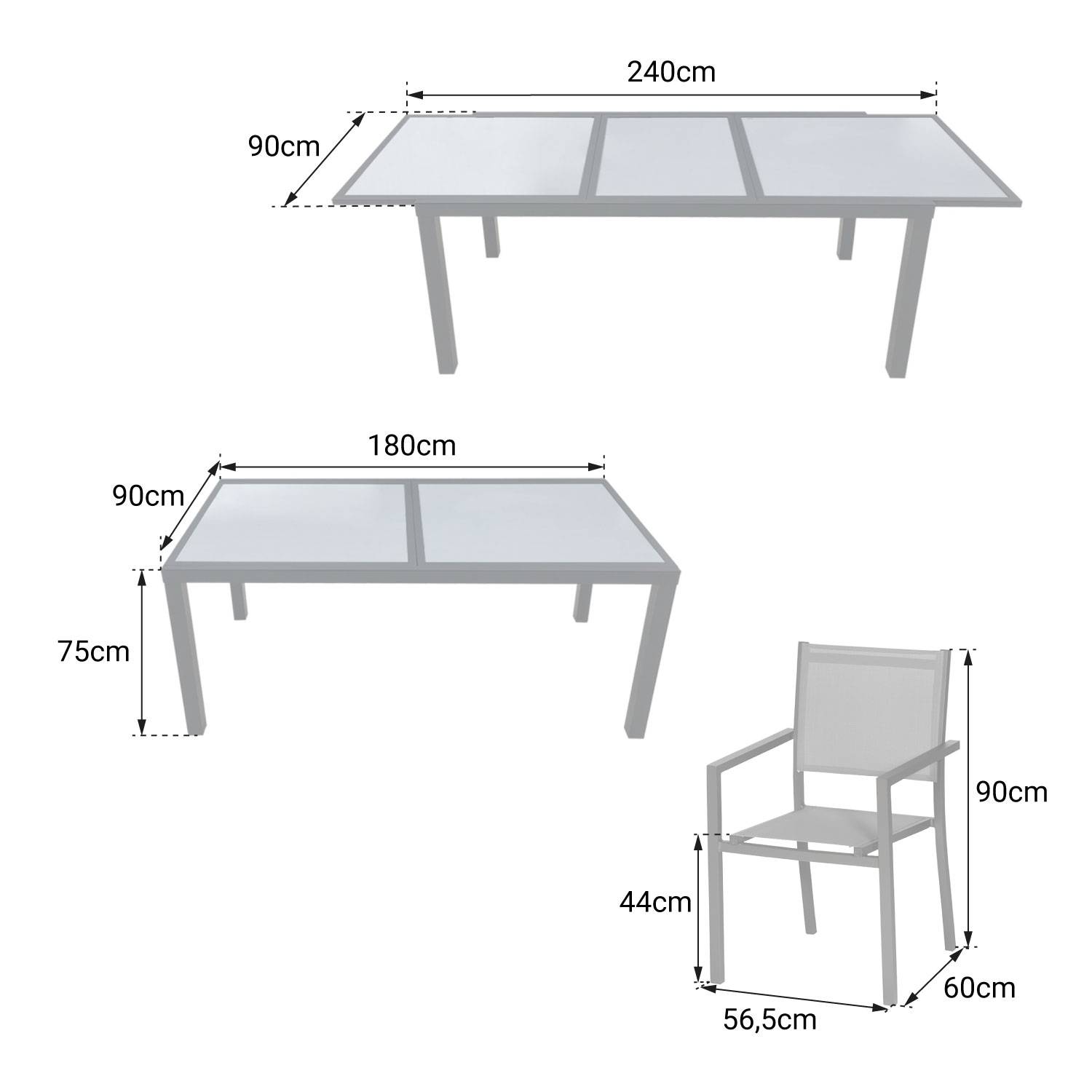 Happy Garden - Salon de jardin FIRENZE extensible en textilène gris 8 places - aluminium anthracite - HAPPY GARDEN - Imagen 6