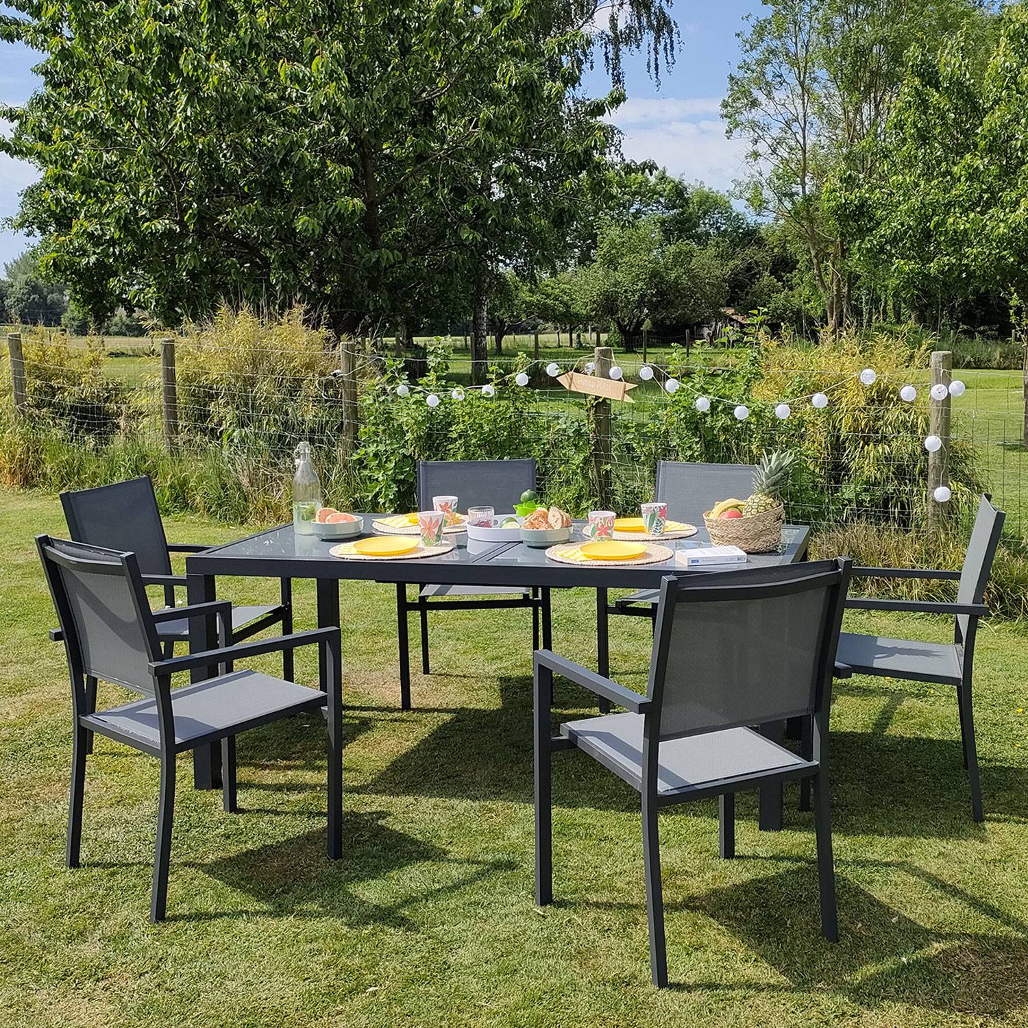 Happy Garden - Salon de jardin FIRENZE extensible en textilène gris 8 places - aluminium anthracite - HAPPY GARDEN - Imagen 4