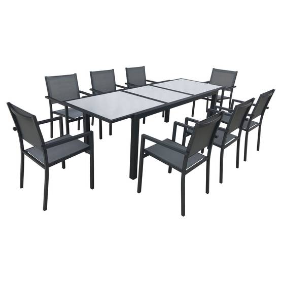 Happy Garden - Salon de jardin FIRENZE extensible en textilène gris 8 places - aluminium anthracite - HAPPY GARDEN - Imagen 1