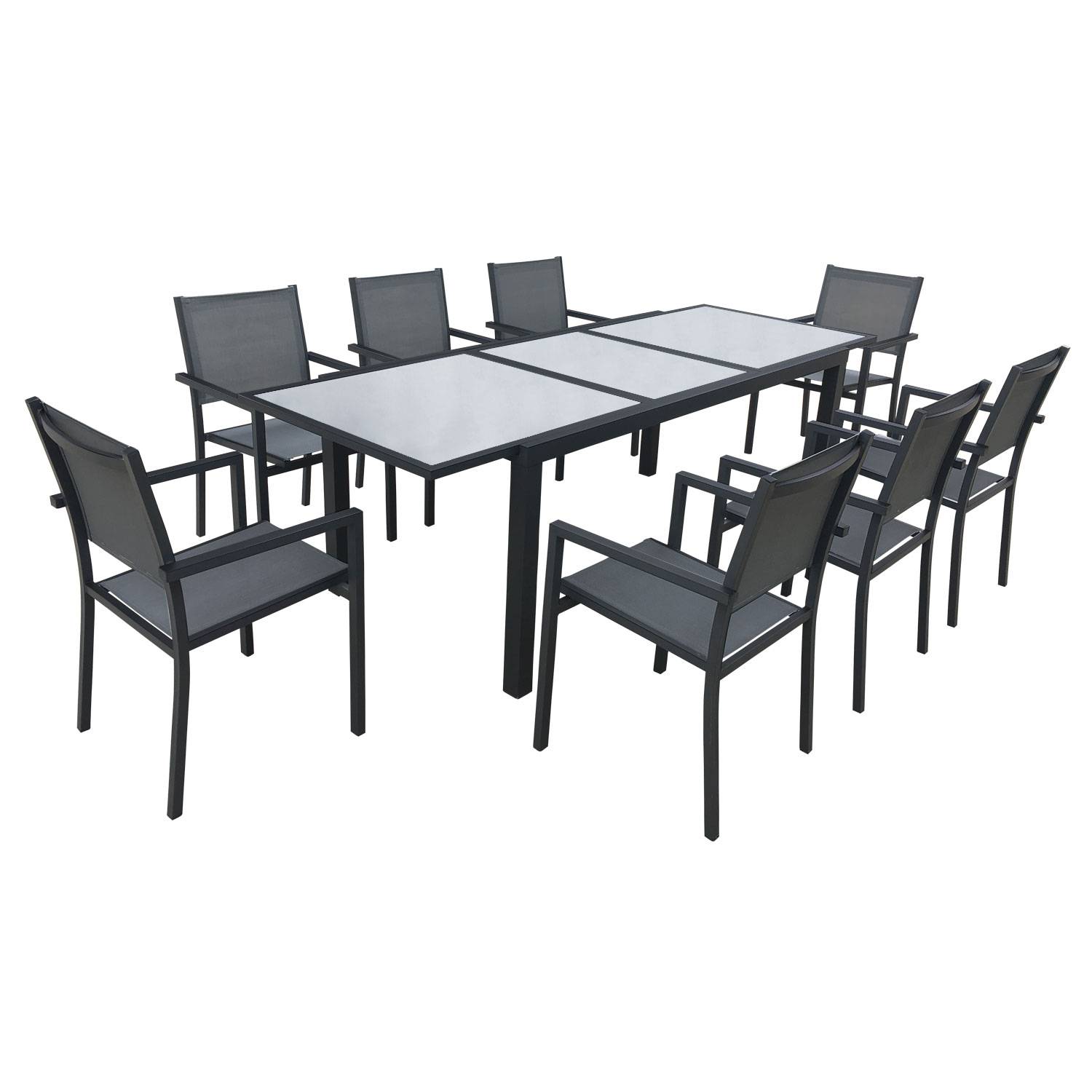 Happy Garden - Salon de jardin FIRENZE extensible en textilène gris 8 places - aluminium anthracite - HAPPY GARDEN - Imagen 1