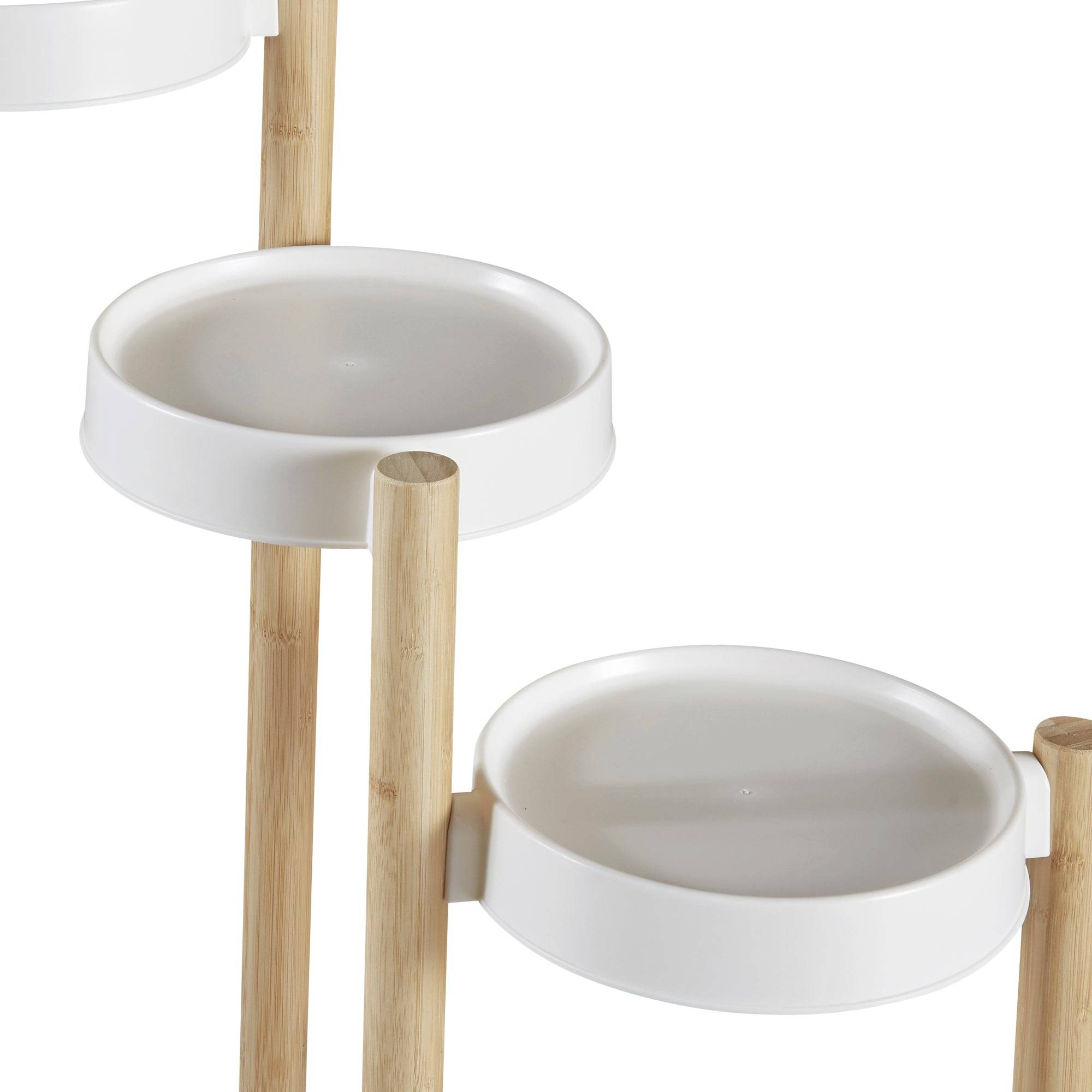 Helloshop26 - Étagère à plantes sastamala à 4 niveaux bambou plastique 85 x 58 x 25 cm naturel blanc - Imagen 5