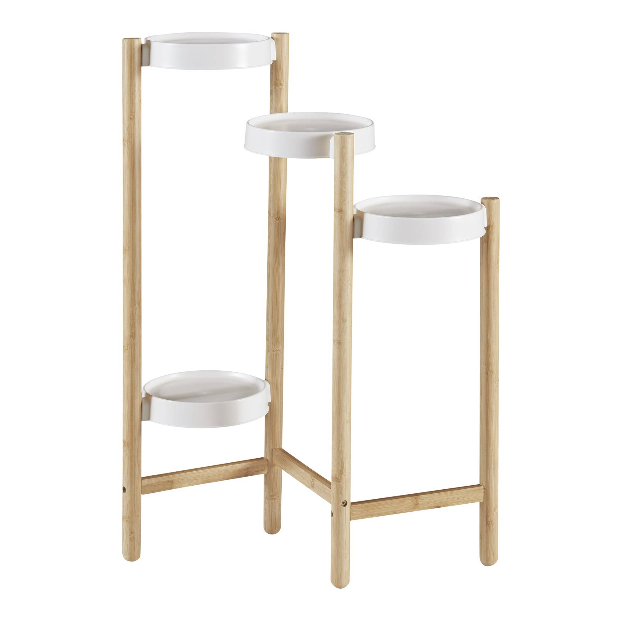 Helloshop26 - Étagère à plantes sastamala à 4 niveaux bambou plastique 85 x 58 x 25 cm naturel blanc - Imagen 1
