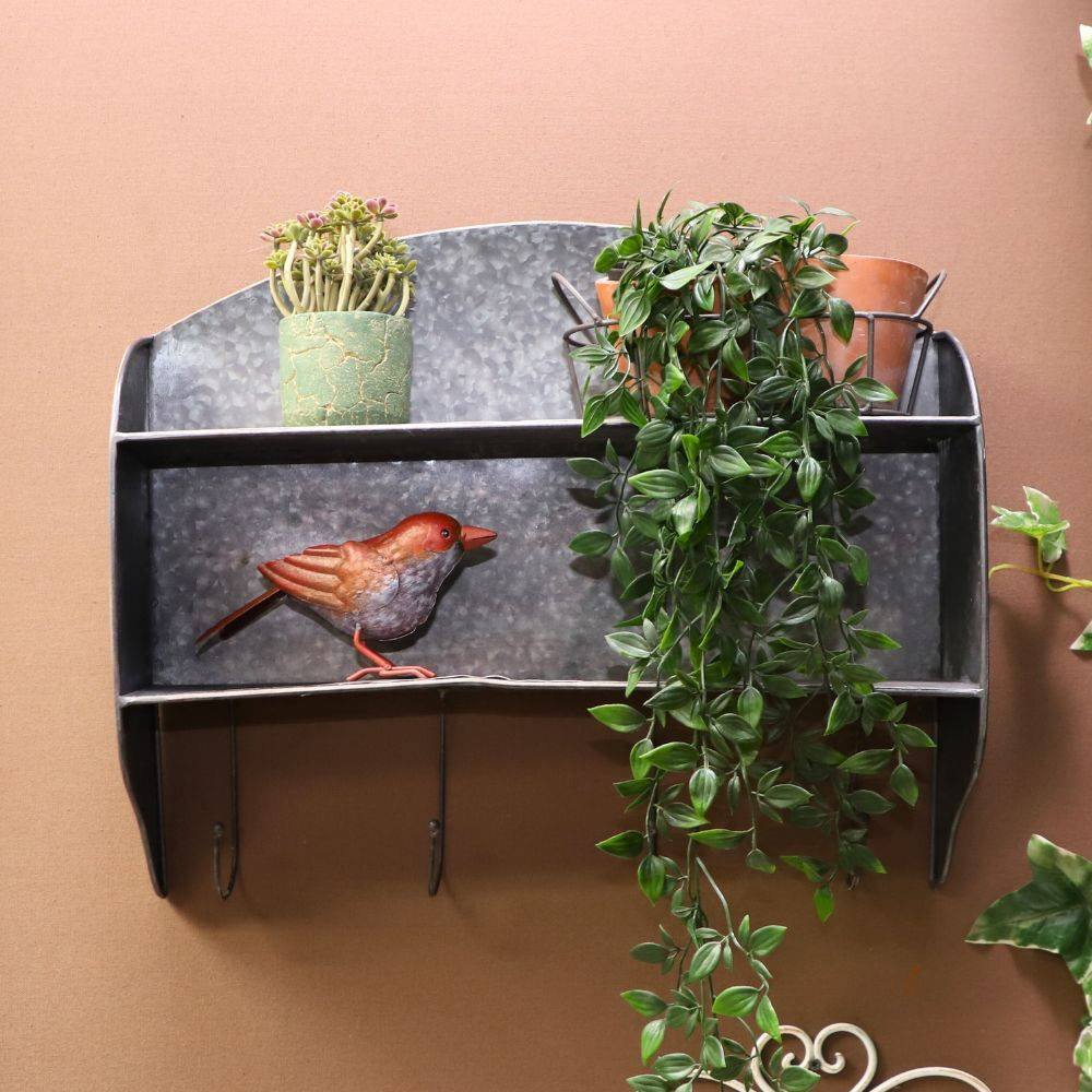 Etagère murale en zinc gris avec crochets 51 x 12 x 43 cm Chemin de campagne - Imagen 2