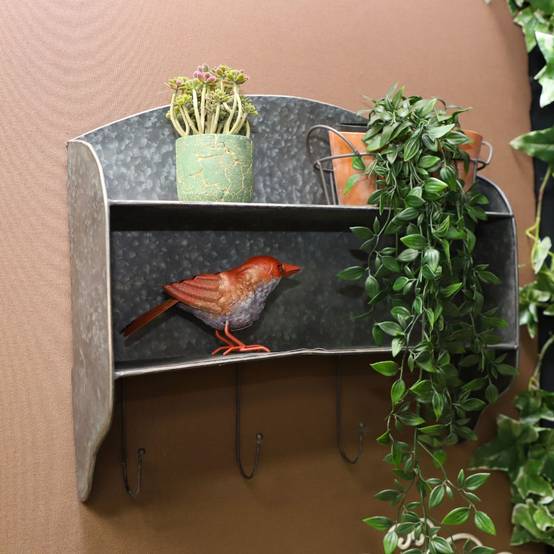 Etagère murale en zinc gris avec crochets 51 x 12 x 43 cm Chemin de campagne - Imagen 4