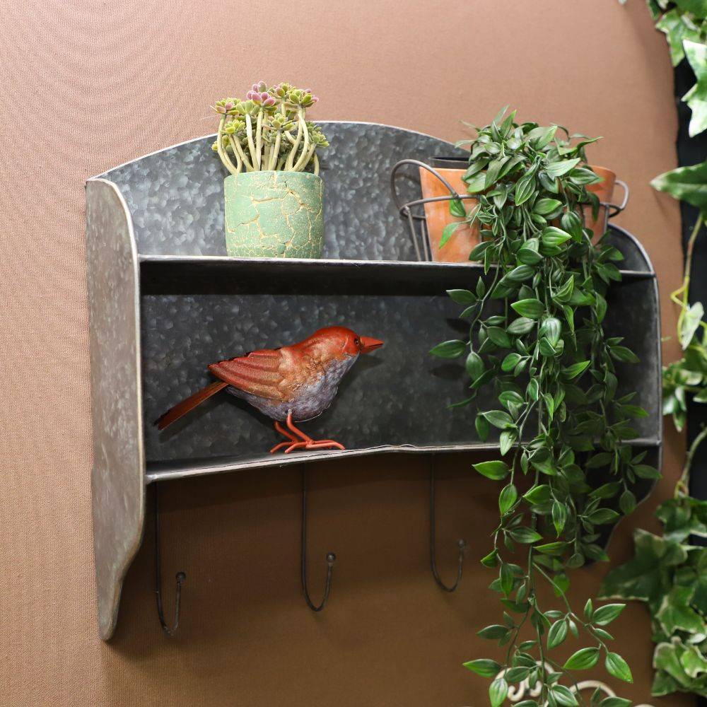 Etagère murale en zinc gris avec crochets 51 x 12 x 43 cm Chemin de campagne - Imagen 4