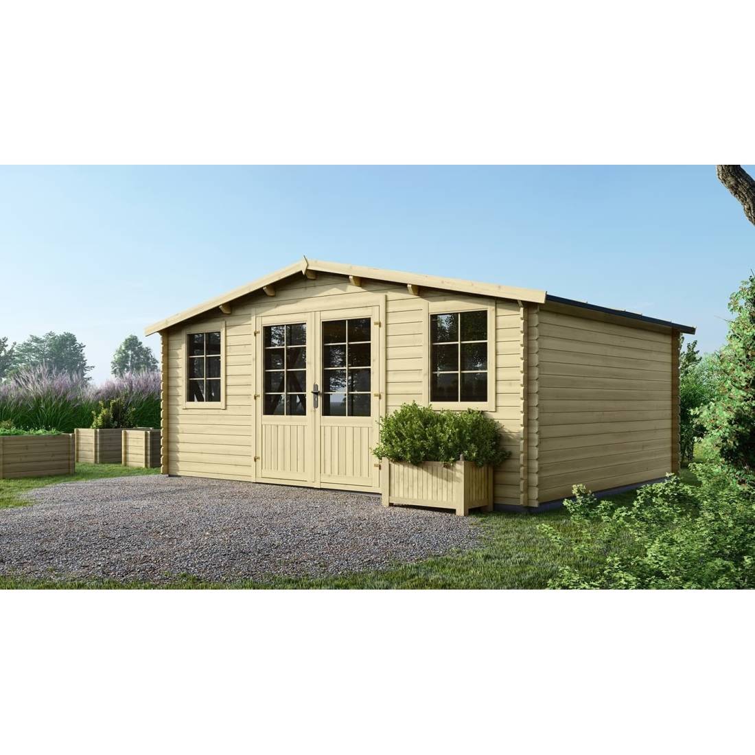 Altanka - Abri de jardin bois naturel 20 m² 5x4 m ép. 28 mm avec double porte et toiture double pente – Altanka - Imagen 1