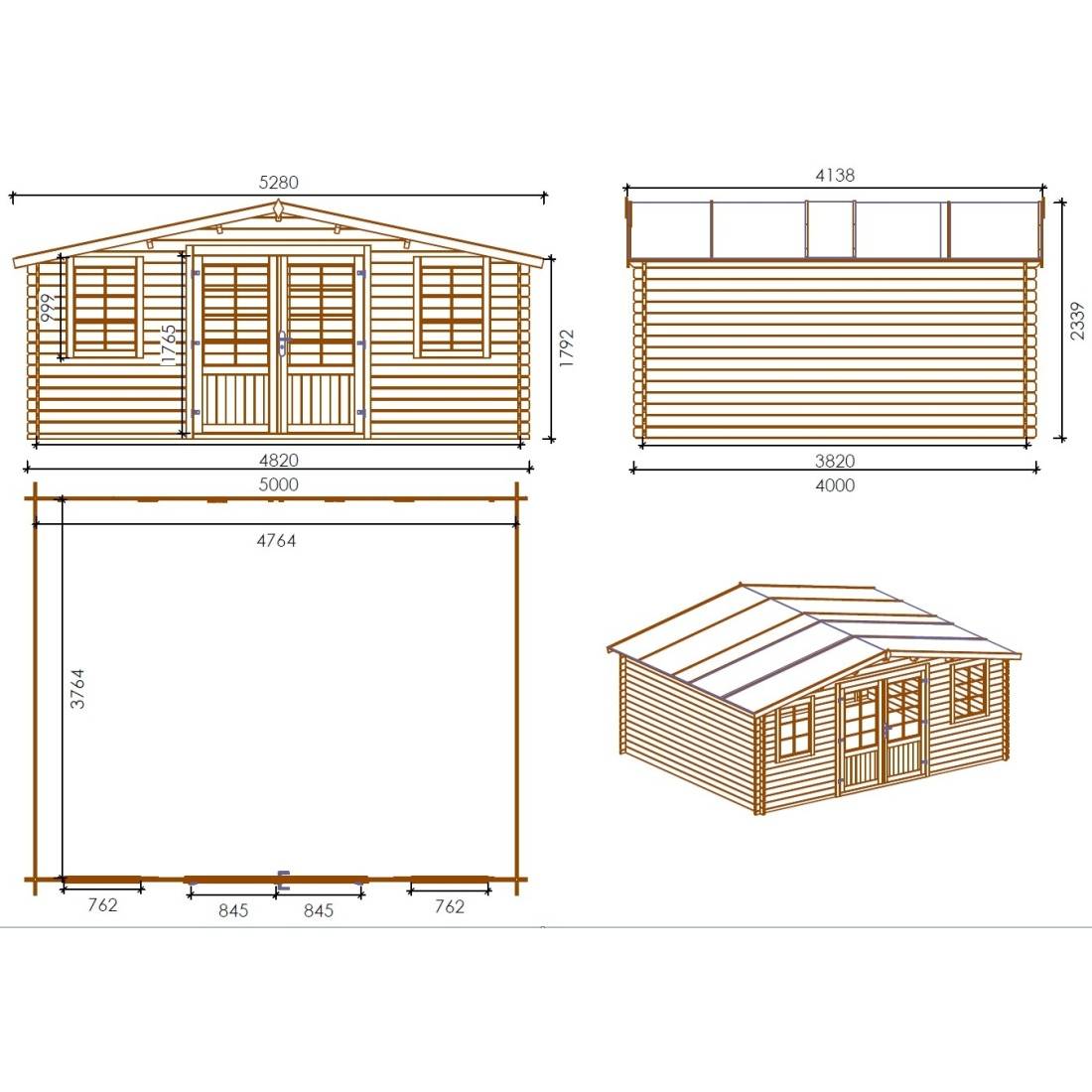 Altanka - Abri de jardin bois naturel 20 m² 5x4 m ép. 28 mm avec double porte et toiture double pente – Altanka - Imagen 3
