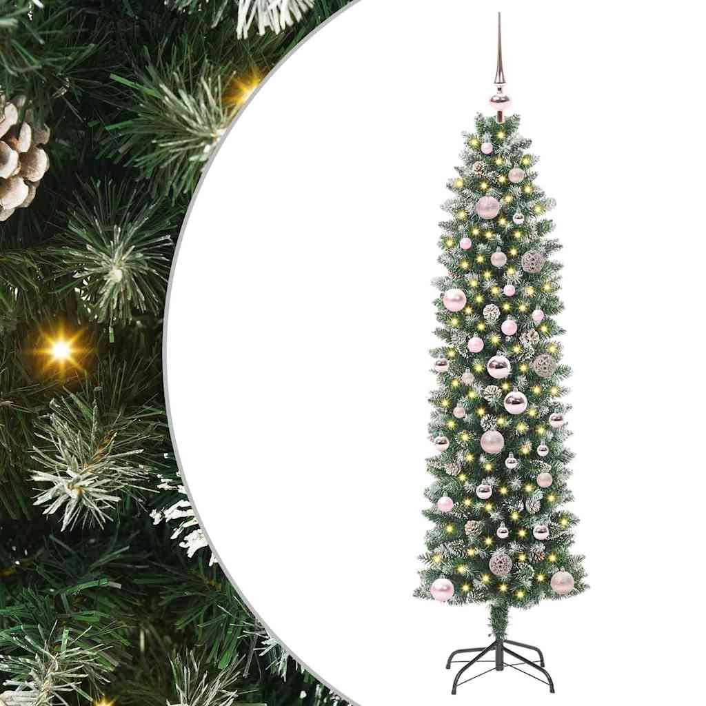 ComfortXL - Sapin Artificiel Gain de Place 150 cm Enneigé, Illuminé 150 LED, avec 61 Boules et 10 Pommes de Pin – ComfortXL Outdoor Living - Image 1