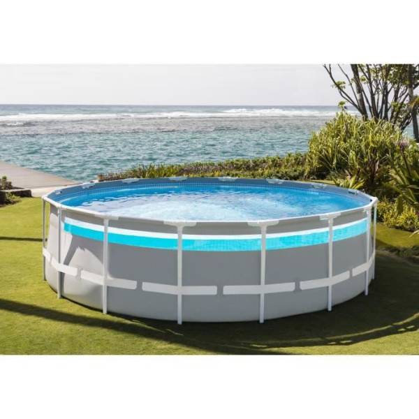 Intex - Kit Piscine hors sol tubulaire INTEX - Pris Frame - 488 x 122 cm - Ronde (Pompe, bâche, tapis de sol et échelle) - 26730NP - Image 3