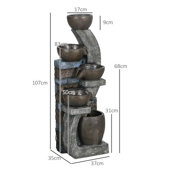 Fontaine de jardin résine gris marron 37 x 35 x 107 cm - PANGIVO - Image 5