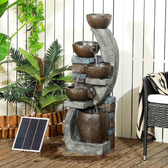 Fontaine de jardin résine gris marron 37 x 35 x 107 cm - PANGIVO - Image 3