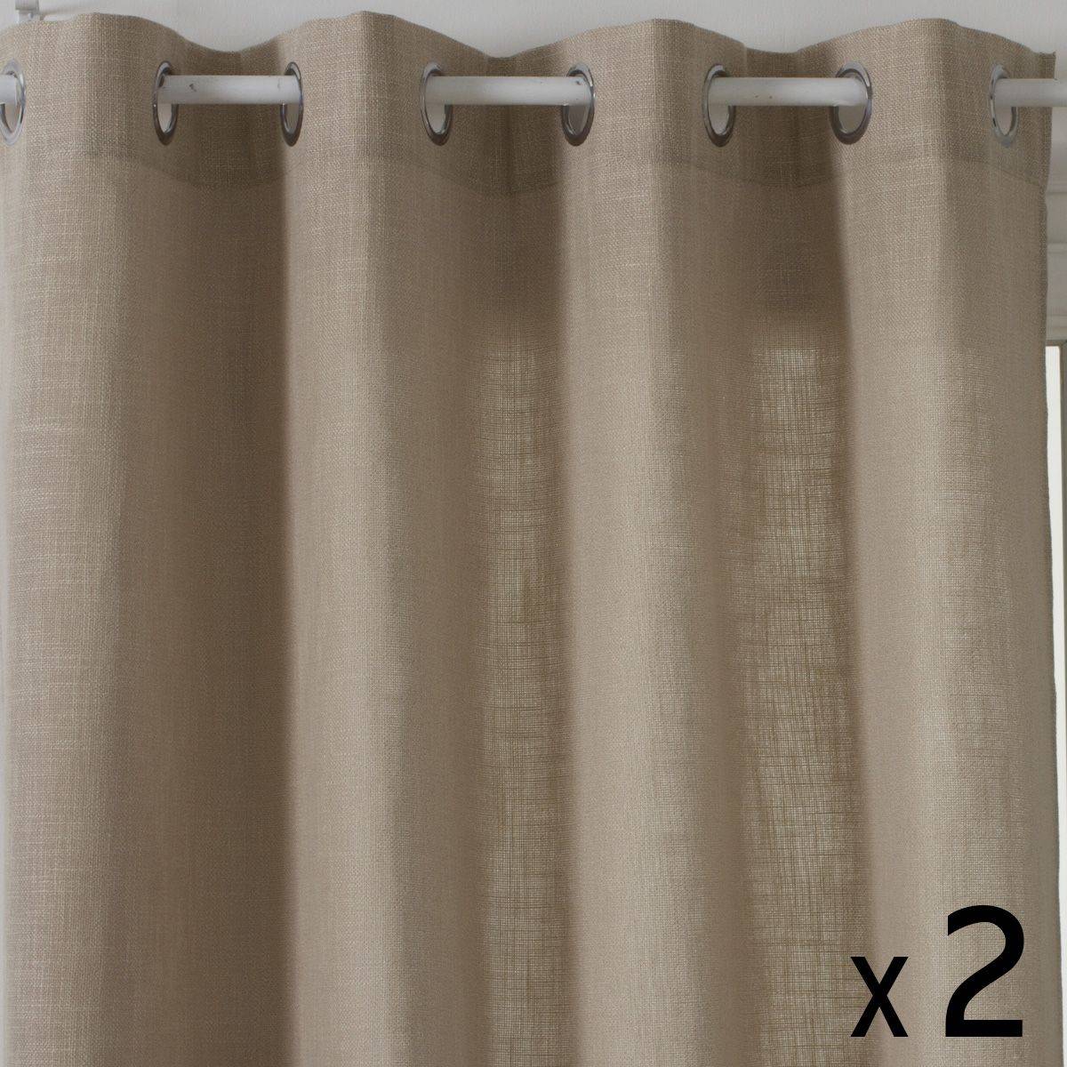Atmosphera - Lot de 2 Rideaux à  œillets Tissu Beige Lin 140 x 260 cm - Imagen 1