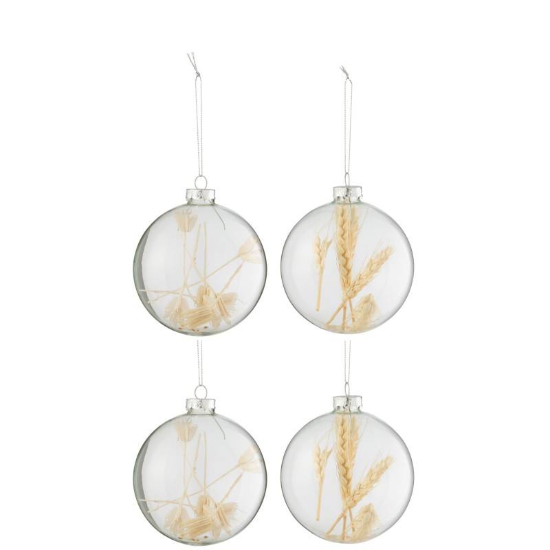 Boite de 4 boules de Noël en verre beige 10x10x12 cm - J-Line