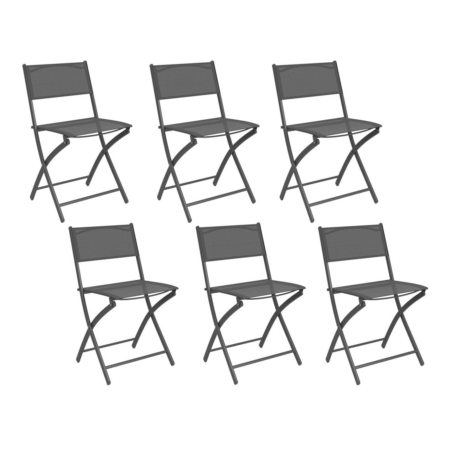 Lot de 6 chaises de jardin pliantes BASTIA métal et textilène gris anthracite - Image 2