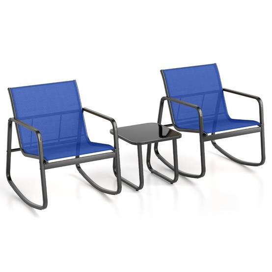 Maison Chic - Salon de Jardin 3 Pièces avec 2 Chaises à Bascule Table en Verre Ensemble Meuble Extérieur Bleu F200R - Image 1