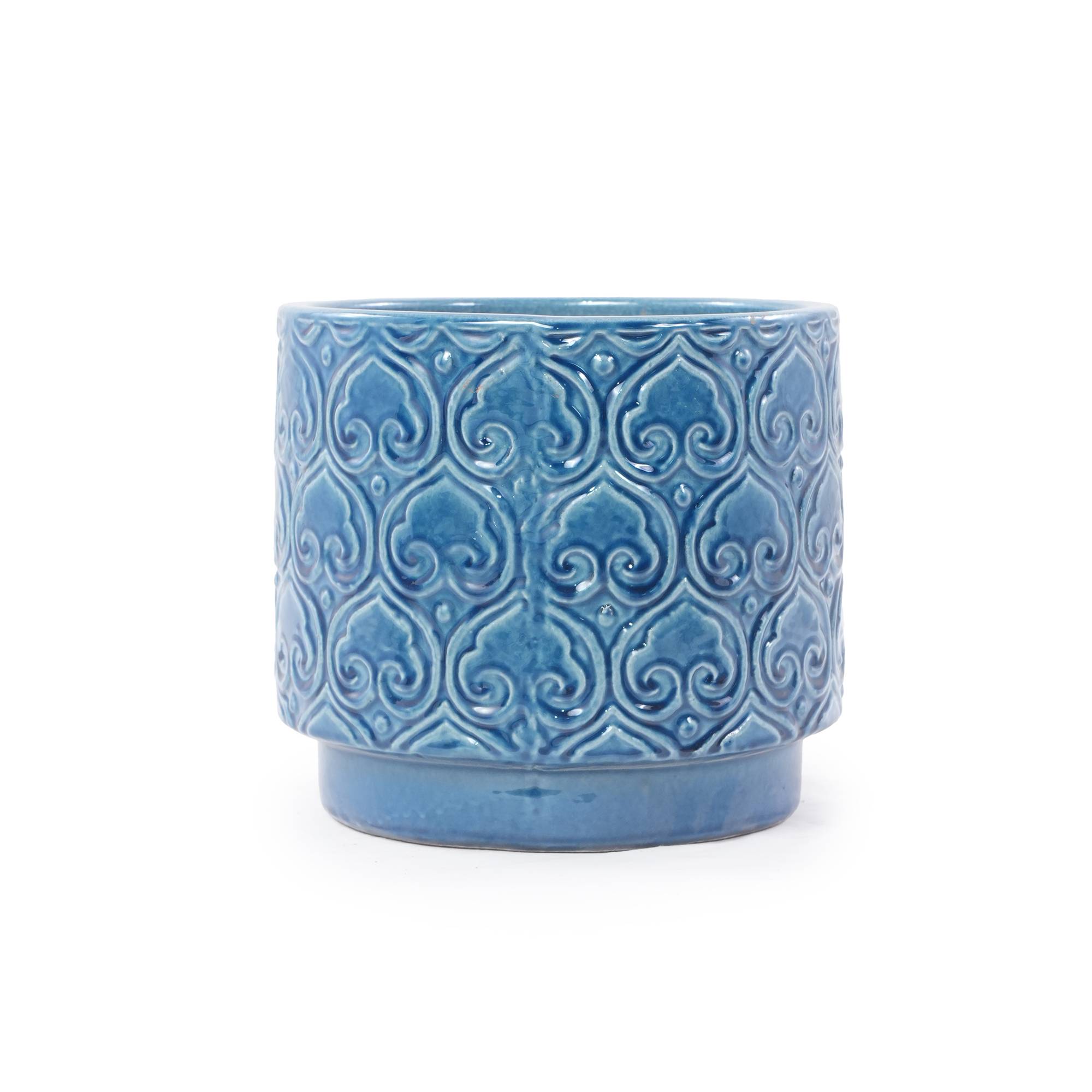 ComfortXL - Pot de fleurs céramique bleu brillant Ø24 cm relief cœur intérieur balcon drainage - ComfortXL Outdoor Living