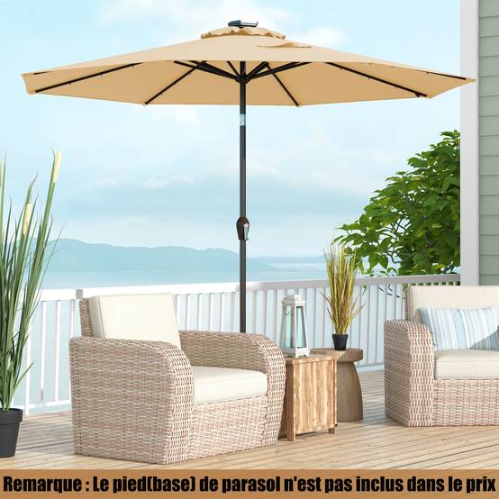 Costway - Parasol de Jardin Exterieur 3M, Parasol Inclinable 8 Baleines, Lumineux Solaire 24 LED, Manivelle, Anti-UV, Grand Parasol en Métal, Beige - Image 2