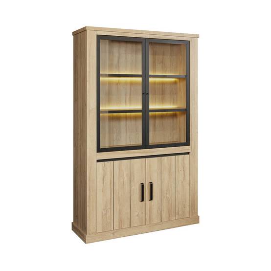 Argentier 4 Portes avec Leds Aspect Bois Chêne Clair Finition Frank - LORENZO - Image 1