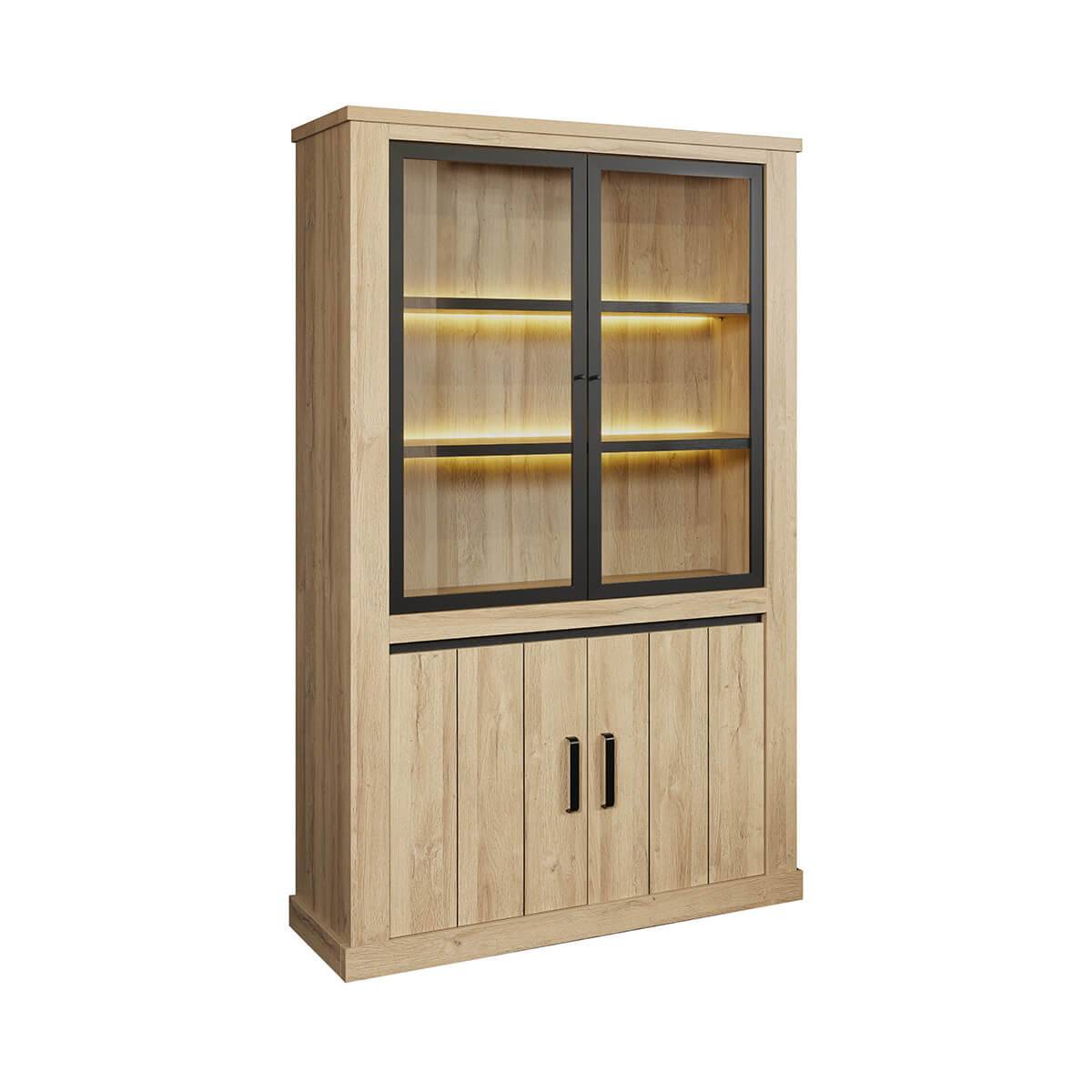 Argentier 4 Portes avec Leds Aspect Bois Chêne Clair Finition Frank - LORENZO - Image 1
