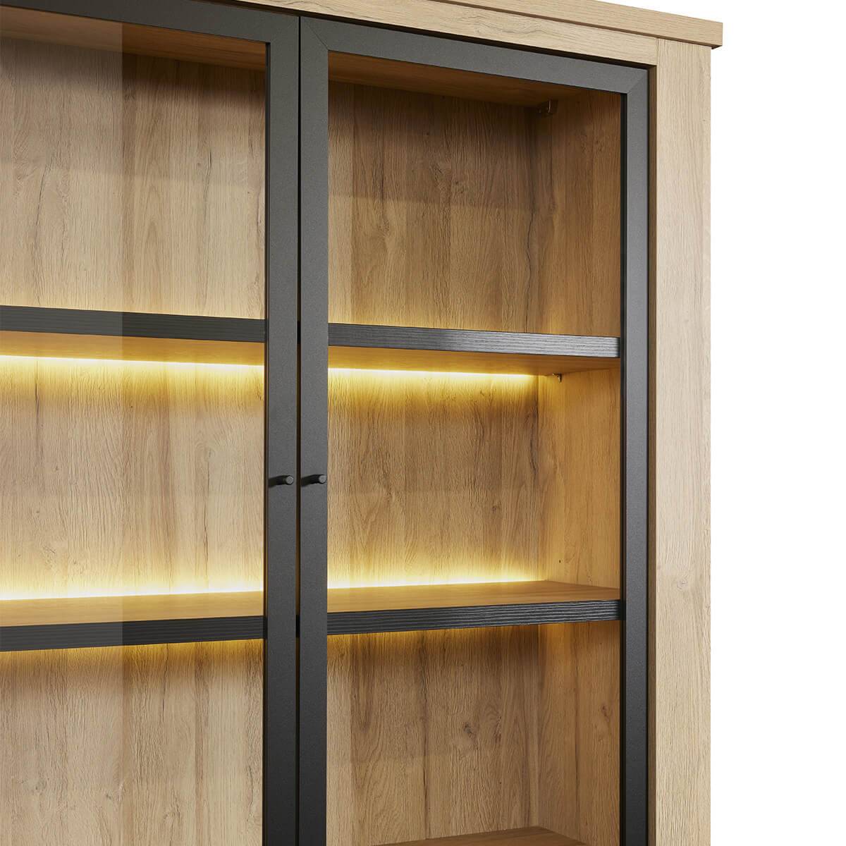 Argentier 4 Portes avec Leds Aspect Bois Chêne Clair Finition Frank - LORENZO - Image 4