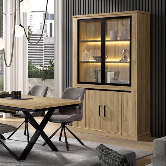 Argentier 4 Portes avec Leds Aspect Bois Chêne Clair Finition Frank - LORENZO - Image 2