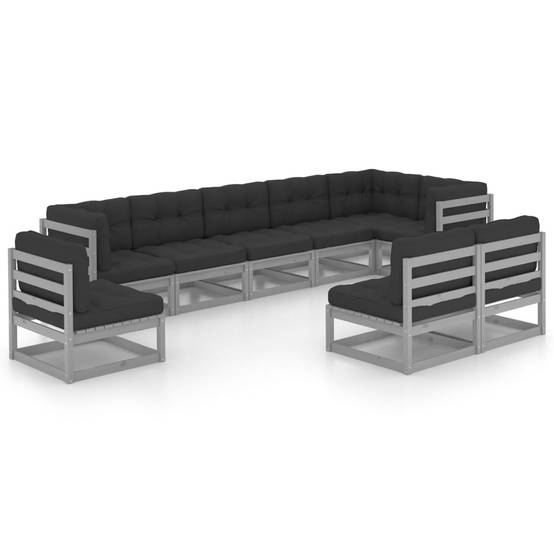 Helloshop26 - Salon de jardin meuble d'extérieur ensemble de mobilier 9 pièces avec coussins bois de pin massif - Imagen 1