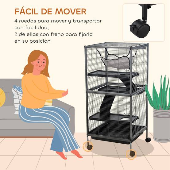 Cage Métal 3 Niveaux Pour Cobayes Chinchillas Avec Roues 52x52x114cm Gris - ComfortXL Outdoor Living - Image 7